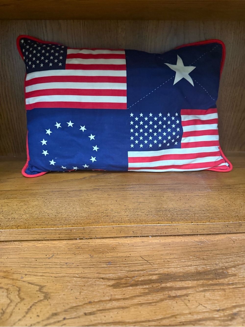 Patriotic Flag Patchwork Decorative Pillow - Red, White & Blue